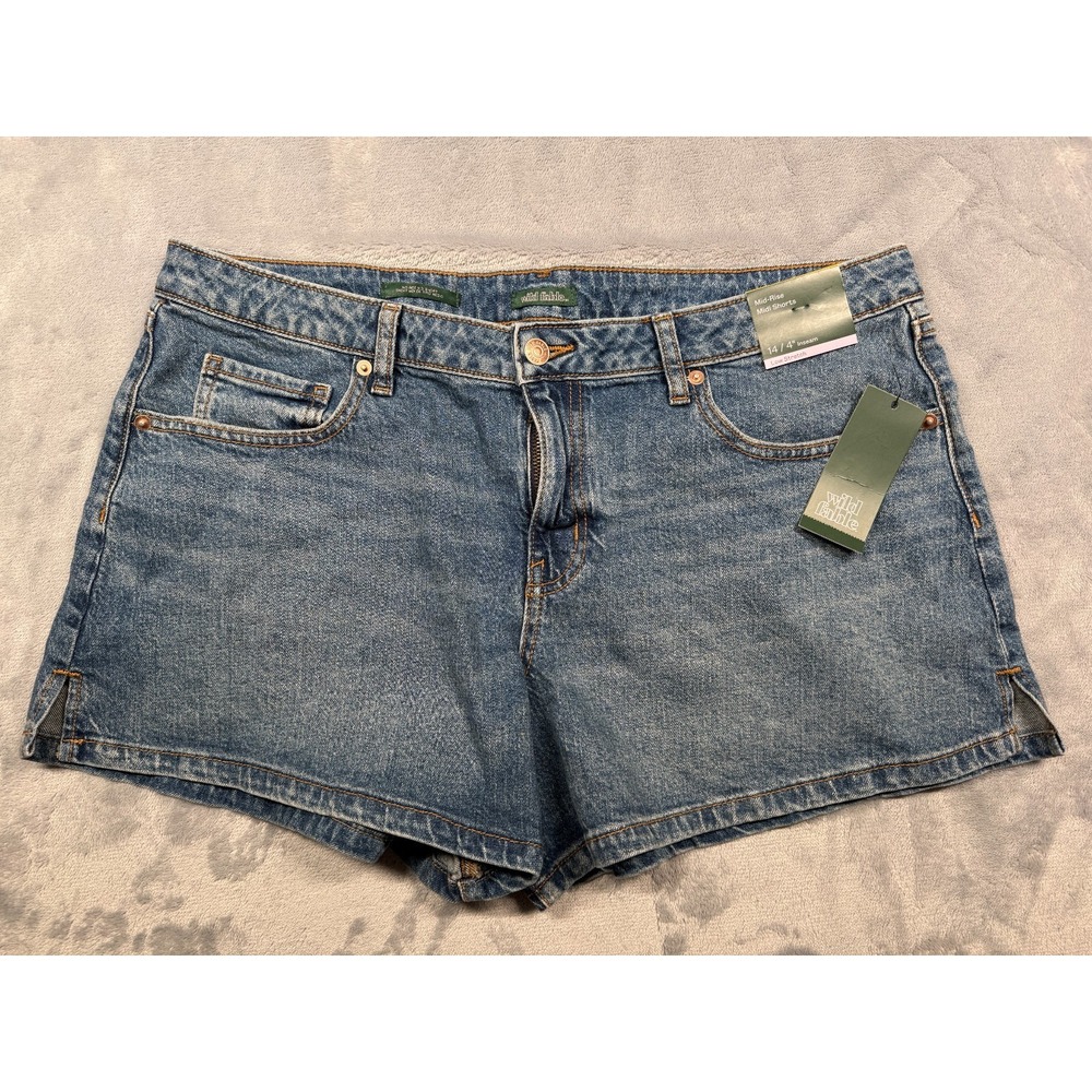 NWT Wild Fable Heritage Mid-Rise Denim Shorts W 14 Blue Low Stretch Medium Wash